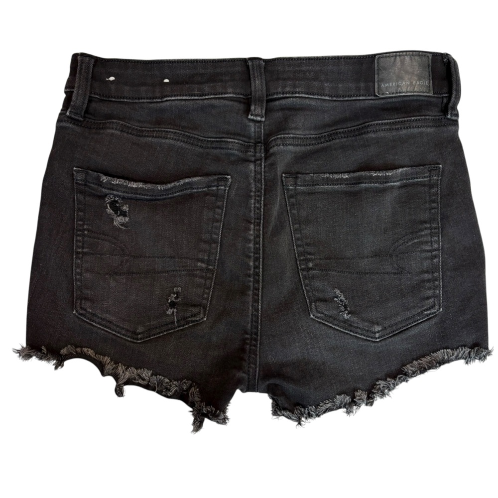 American Eagle black stretch denim distressed cutoff jean shorts size 4 - Picture 3 of 9